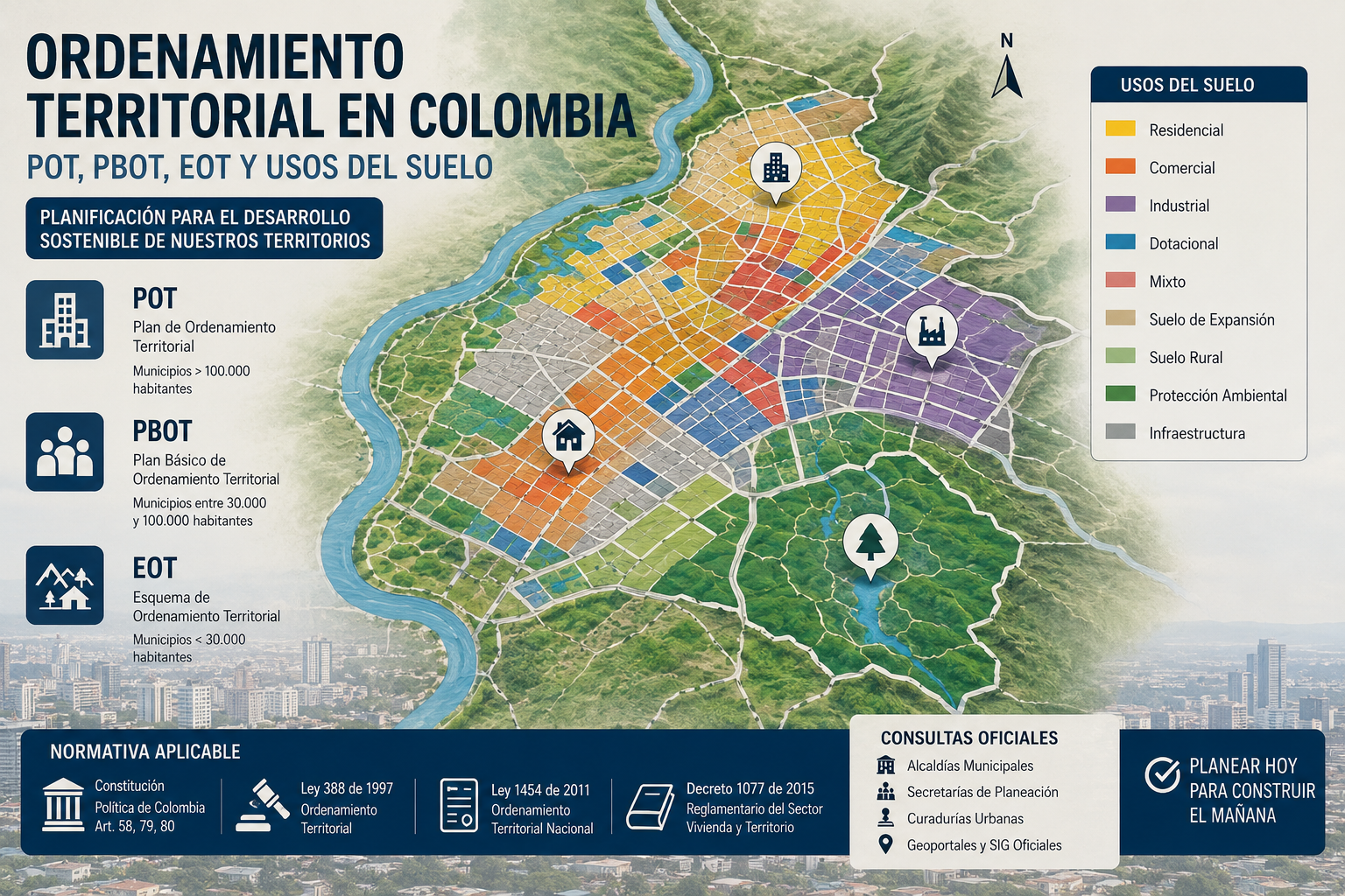 Ordenamiento Territorial en Colombia: Guía Completa (POT, PBOT, EOT, Normativa y Consultas Oficiales)